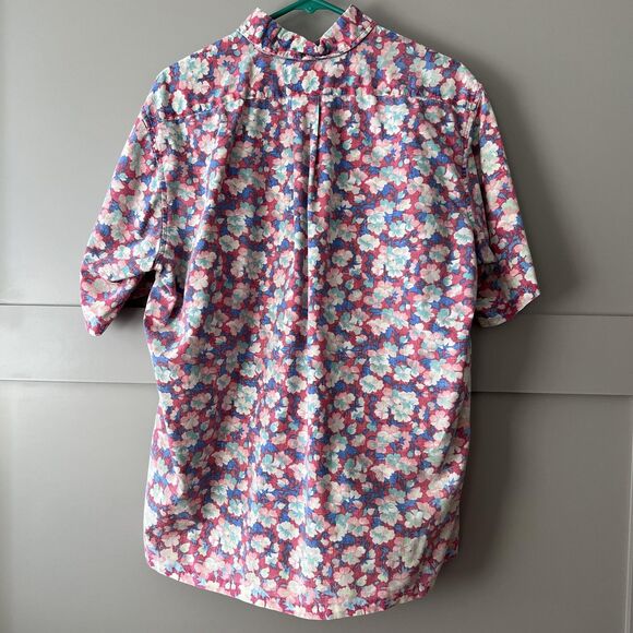 Reyn Spooner Shirt Mens Large Hawaiian Floral Vintage Aloha Casual Pink Blue - Picture 2 of 12